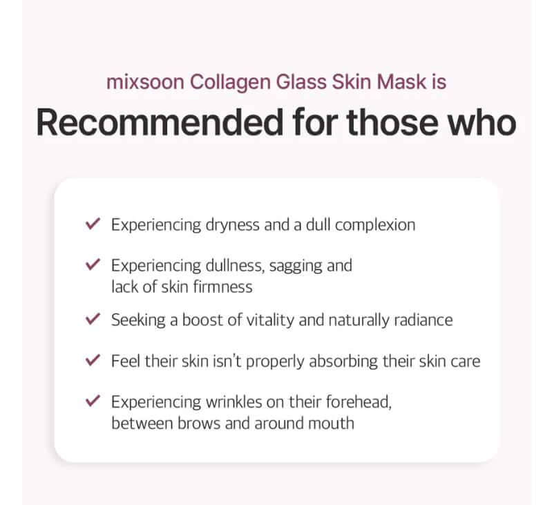 mixsoon Collagen Glass Skin Mask – Recommended for | SunSkincare