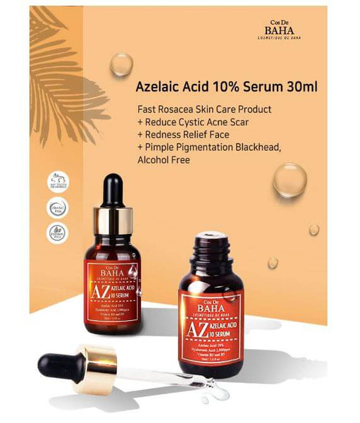 Cos De BAHA Azelaic acid 10 SERUM: Fade acne scars, get rid of blackheads, reduce redness, and improve rosacea | SunSkincare