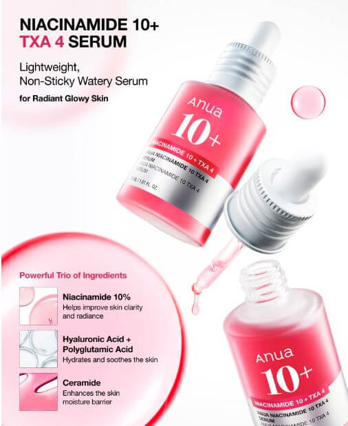 Anua Niacinamide 10+TXA 4 Serum for Radiant Glass Skin | SunSkincare