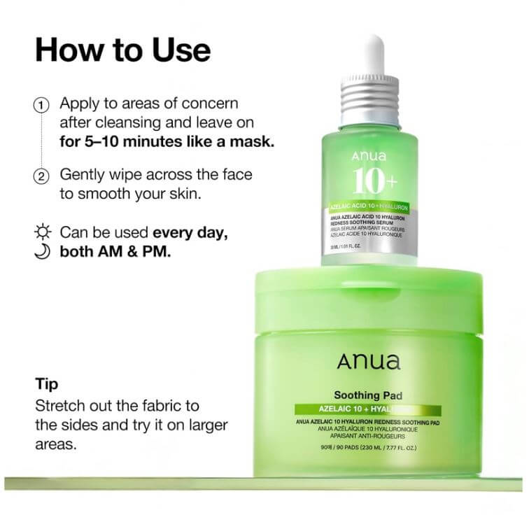 Anua Azelaic 10 Hyaluron Redness Soothing Pad Canada – How to Use | SunSkincare