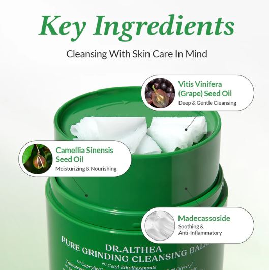 Dr.Althea Pure Grinding Cleansing Balm – Key Ingredients : Madecassoside, Grape Seed Oil, Camellia Seed Oil | SunSkincare