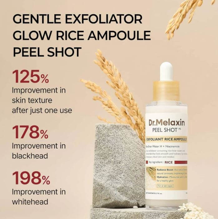 Dr.Melaxin Peel Shot White Rice Ampoule - Improve SkinTexture, Blackheads, Whiteheads | SunSkincare