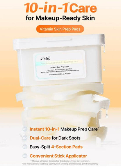 Klairs Freshly Juiced Vitamin Skin Prep Pads – For Makeup-Ready Skin | SunSkincare