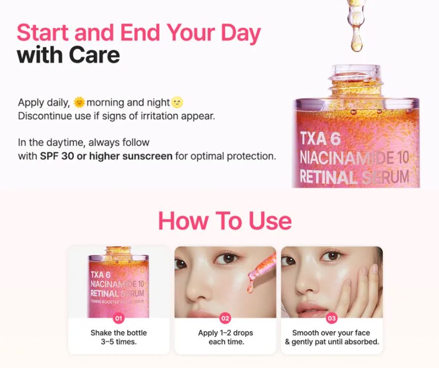 Purito TXA 6 Niacinamide 10 Retinal Serum – How To Use | SunSkincare