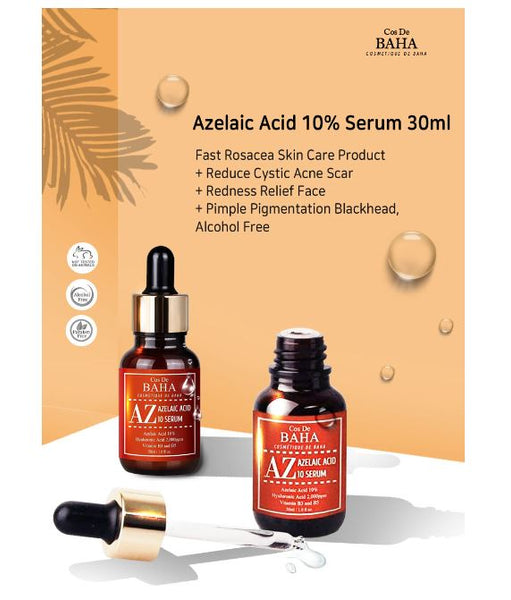 Cos De BAHA Azelaic acid 10 SERUM: Fade acne scars, get rid of blackheads, reduce redness, and improve rosacea | SunSkincare