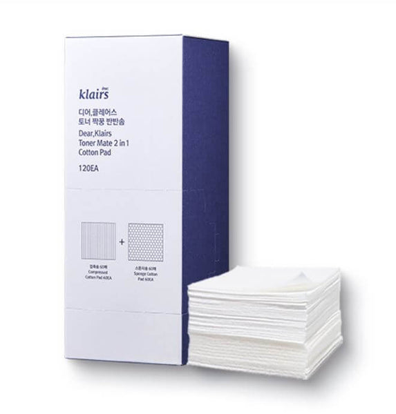 Klairs Toner Mate 2 in 1 Cotton pad - 1 side for gentle exfoliation & 1 side for hydration | Klairs Canada | SunSkincare