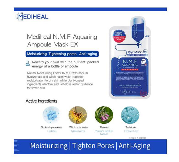 MEDIHEAL N.M.F Aquaring Ampoule Mask EX – Moisturizing, Tightening Pores, Antiaging| SunSkincare