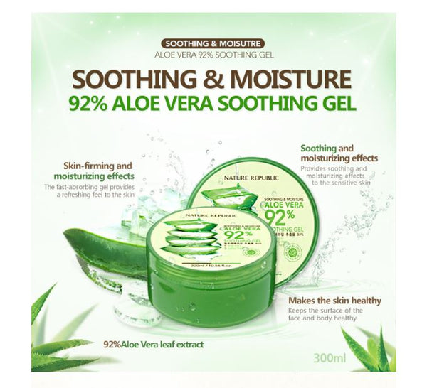 NATURE REPUBLIC Soothing & Moisture Aloe Vera 92% Soothing Gel – Skin firming and moisturizing effects | SunSkincare