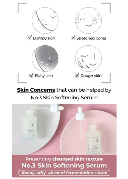 Numbuzin No.3 Skin Softening Serum - Smoothen out rough or bumpy skin & restore skin elasticity | SunSkincare