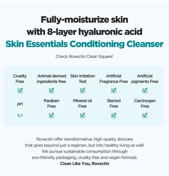 Hydrating cleanser: ROVECTIN Skin Essentials Conditioning Cleanser – 8 layer hyaluronic acid | ROVECTIN Canada | SunSkincare