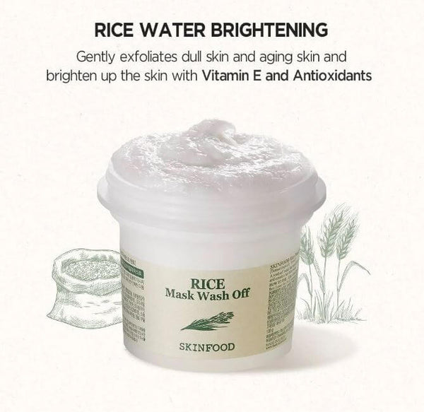 SKINFOOD Rice Mask Wash Off – Rice Bran Water packed with vitamin E and antioxidants helps fight aging | SunSkincare